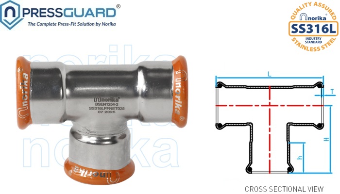 Stainless Steel 316L Press Fit Equal Tee